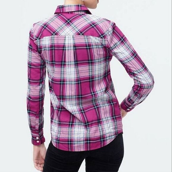 J. Crew Women's Pink Plaid Flannel Button-Down Cotton Shirt - Picture 3 of 16
